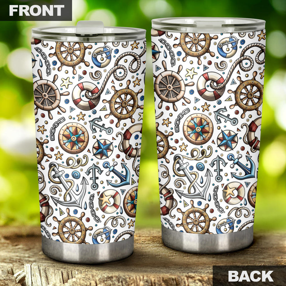 Cute Nautical Steering Wheel Anchor Pattern Tumbler