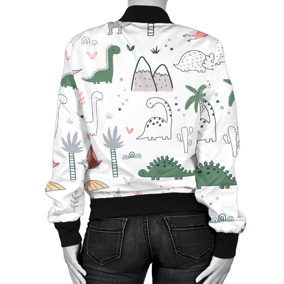 Cute Cartoon Dinosaurs Tree Pattern Women'S Bomber Jacket