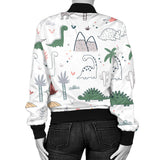 Cute Cartoon Dinosaurs Tree Pattern Women'S Bomber Jacket