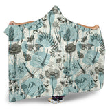 Dragonfly Butterfly Plants Insect Flower Vintage Style Pattern Hooded Blanket