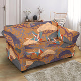 Bonsai Bamboo Stork Japanese Pattern Brown Theme Loveseat Couch Slipcover