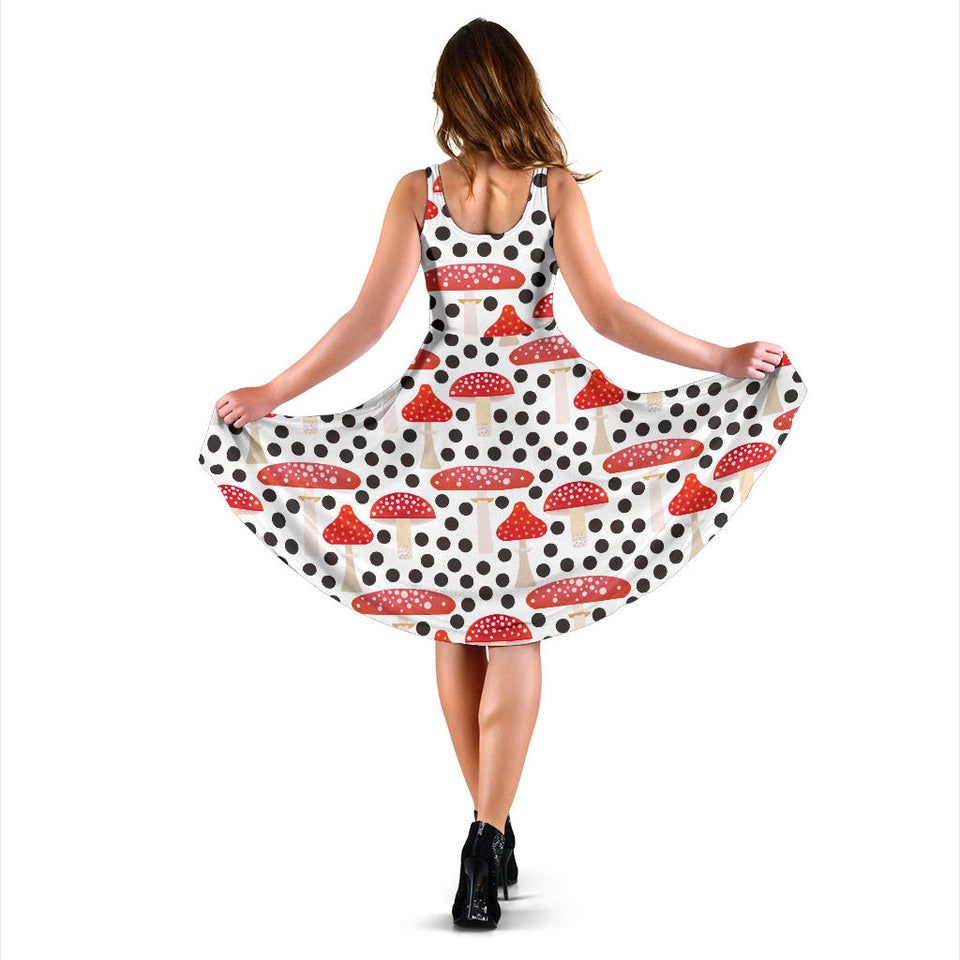 Red Mushroom Dot Pattern Sleeveless Midi Dress