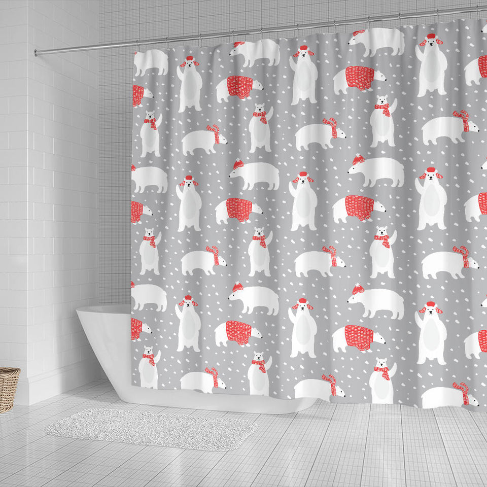 Cute Polar Bear Christmas Snow Pattern Shower Curtain Fulfilled In US
