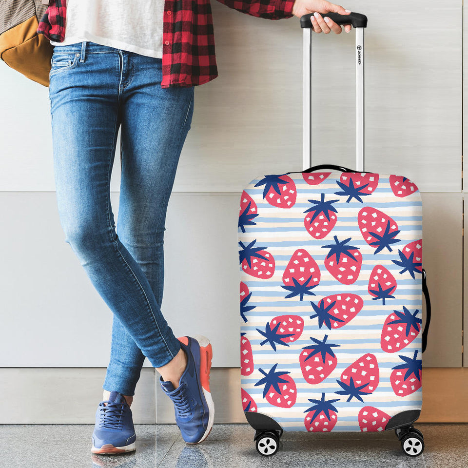 Strawberry Pattern Blue Lines Background Cabin Suitcases Luggages