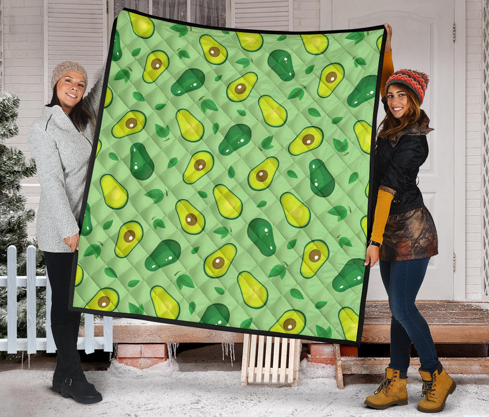 Avocado Pattern Green Background Premium Quilt