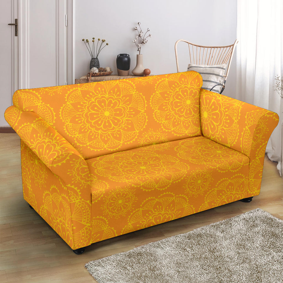 Orange Traditional Indian Element Pattern Loveseat Couch Slipcover