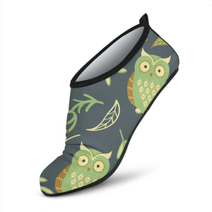 Cute Owls Leaves Pattern Aqua Shoes