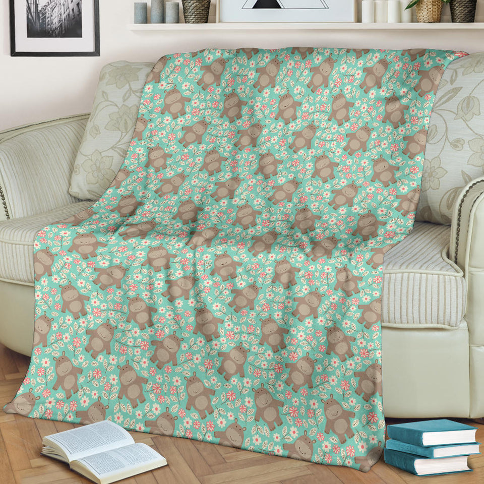 Hippopotamus Pattern Print Design 02 Premium Blanket