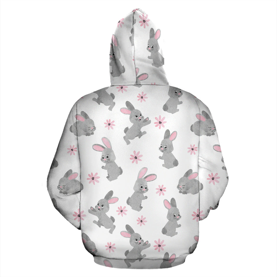 Watercolor Cute Rabbit Pattern Zip Up Hoodie