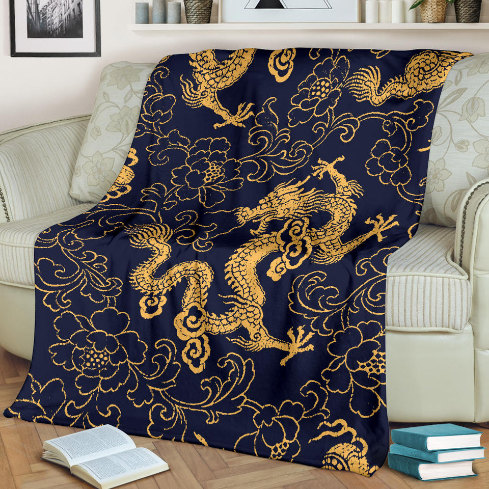 Gold Dragon Pattern Premium Blanket