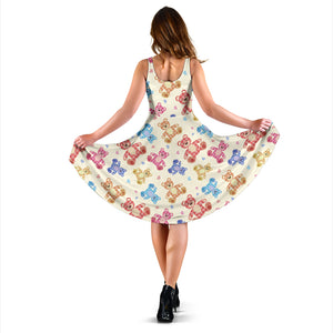 Teddy Bear Pattern Print Design 05 Sleeveless Midi Dress