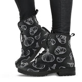 Garlic Pattern Black Background Leather Boots
