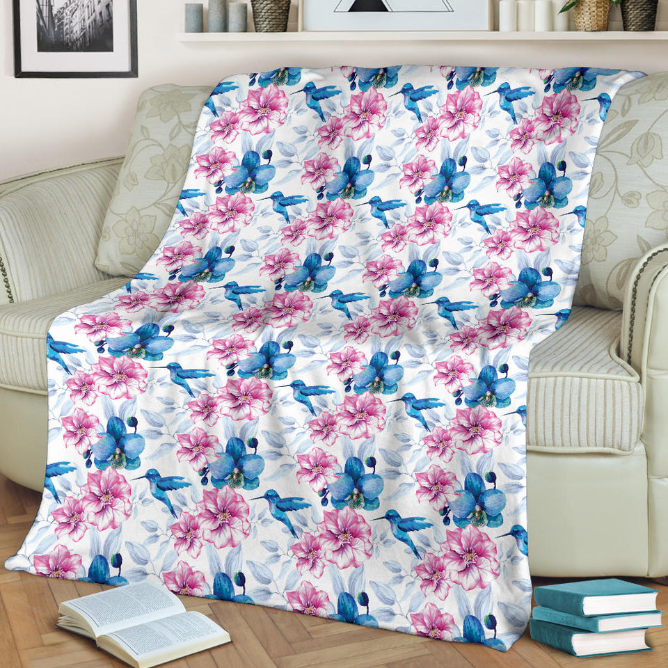 Hummingbird Pattern Print Design 02 Premium Blanket