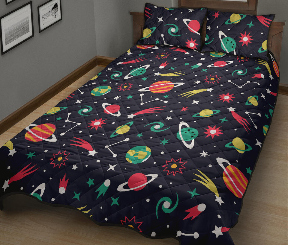 colorful space pattern planet star Quilt Bed Set