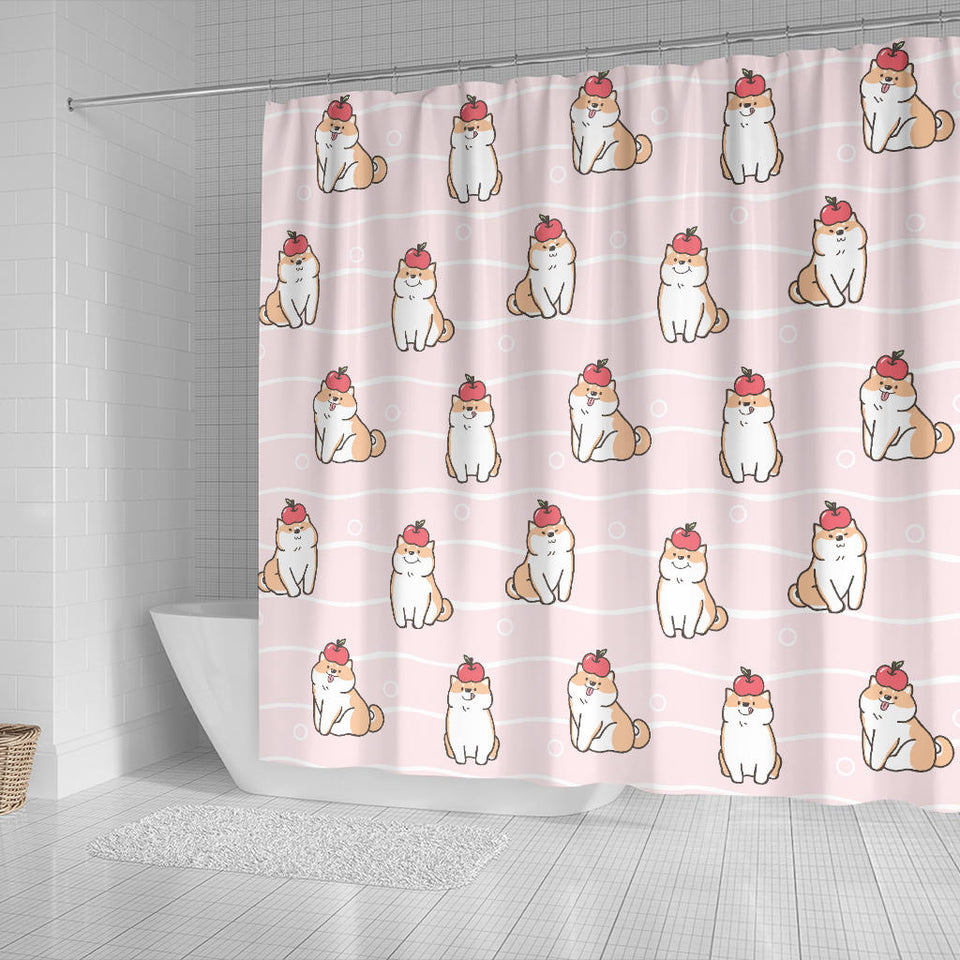Cute Shiba Inu Dog Apple Pattern Shower Curtain Fulfilled In US
