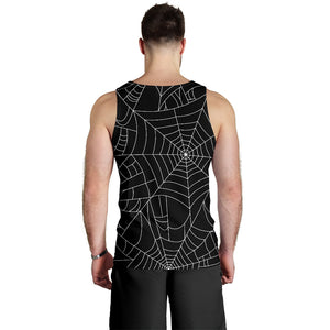 Spider web pattern Black background white cobweb Men Tank Top