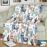 Lama Alpaca Cactus Hand Drawn Pattern Premium Blanket