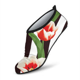 Red And White Tulips Pattern Aqua Shoes