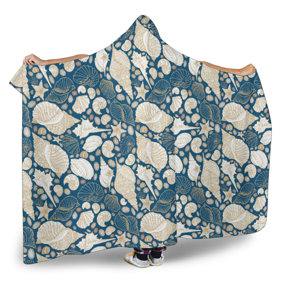 Shell Polynesian Tribal Design Pattern Hooded Blanket