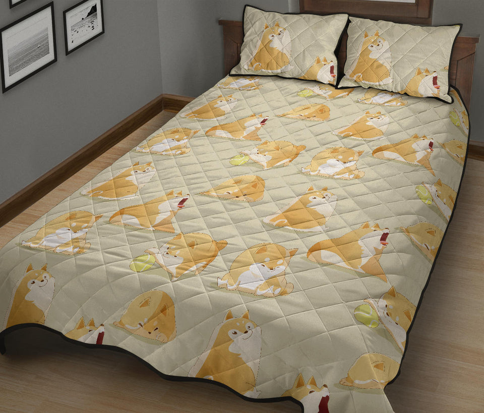 Cute fat shiba inu dog pattern Quilt Bed Set
