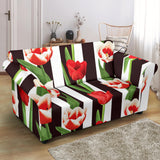 Red And White Tulips Pattern Loveseat Couch Slipcover