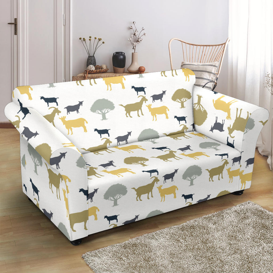 Silhouettes Of Goat And Tree Pattern Loveseat Couch Slipcover