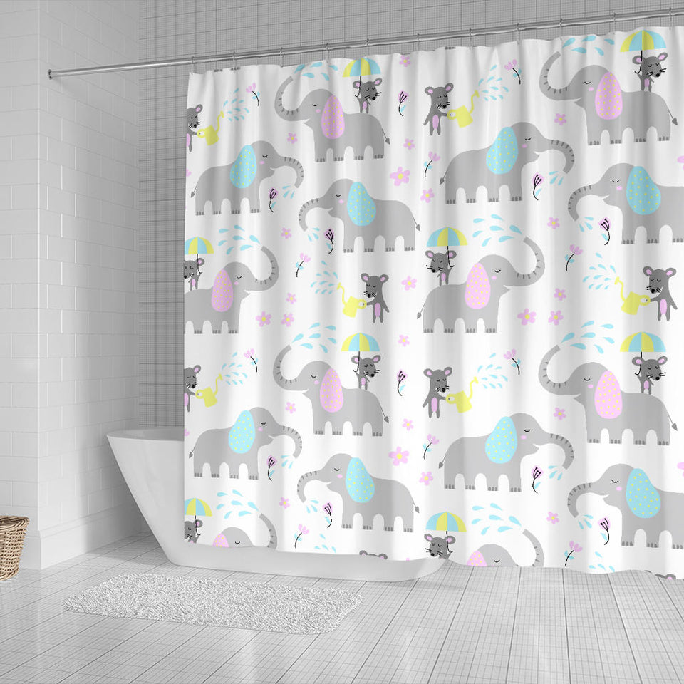 Cute Elephant Mouse Pattern Shower Curtain Fulfilled In US