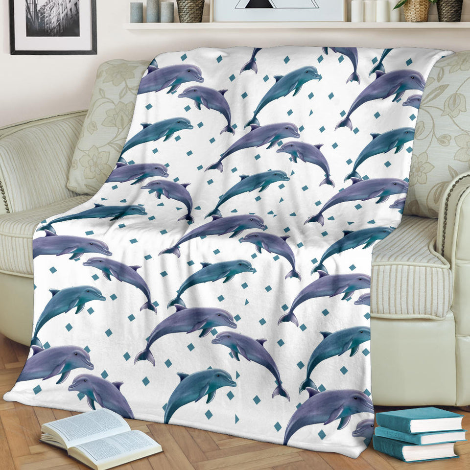 Dolphins Pattern Dotted Background Premium Blanket