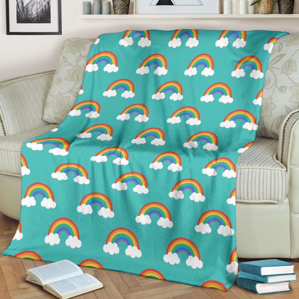 Rainbow Pattern Green Background Premium Blanket