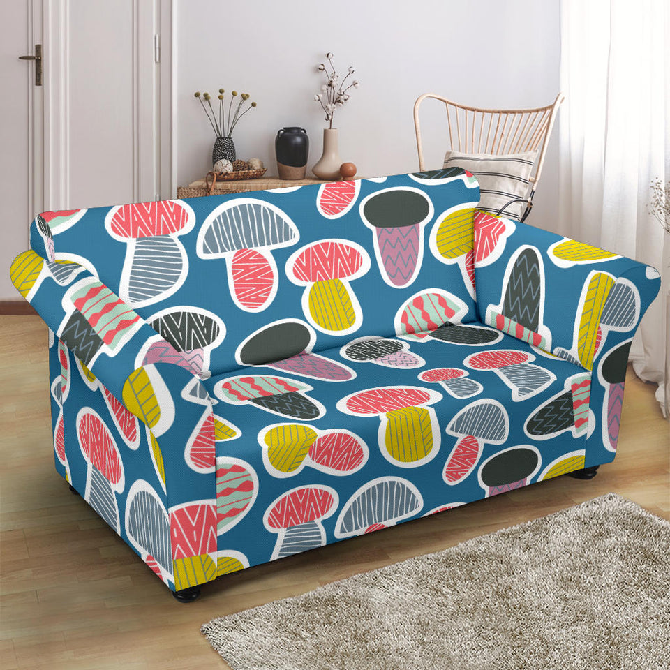 Colorful Mushroom Design Pattern Loveseat Couch Slipcover