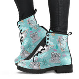 Cute Koalas Blue Background Pattern Leather Boots