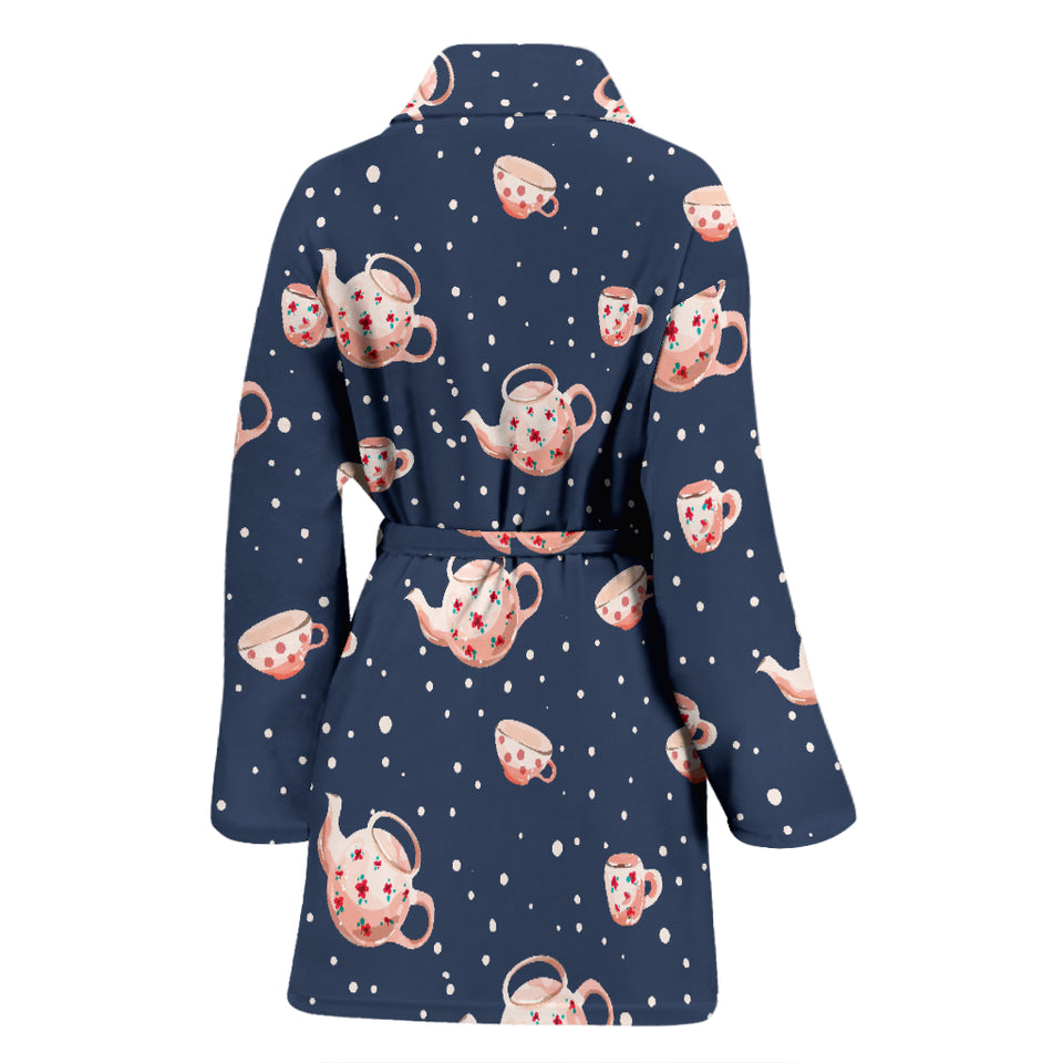 Tea Pots Pattern Print Design 04 Women's Bathrobe