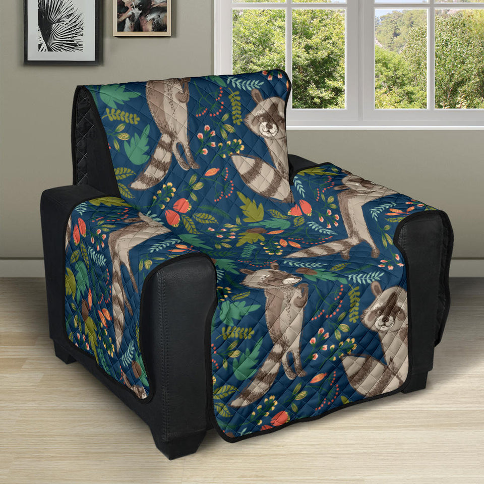 Raccoon tropical leaves pattern Recliner Cover Protector