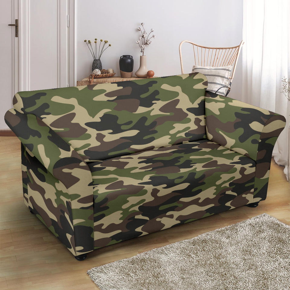 Dark Green Camo Camouflage Pattern Loveseat Couch Slipcover