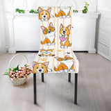Cute Dog Corgi Striped Background Pattern Dining Chair Slipcover