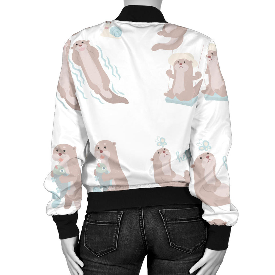 Cute Sea Otters Pattern Women'S Bomber Jacket