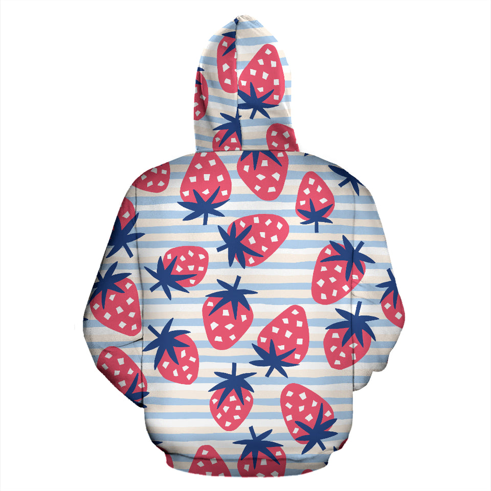 Strawberry Pattern Blue Lines Background Zip Up Hoodie