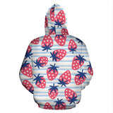 Strawberry Pattern Blue Lines Background Zip Up Hoodie