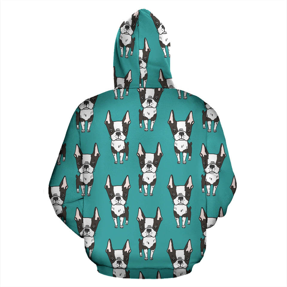 Hand Drawn Boston Terrier Dog Pattern Zip Up Hoodie
