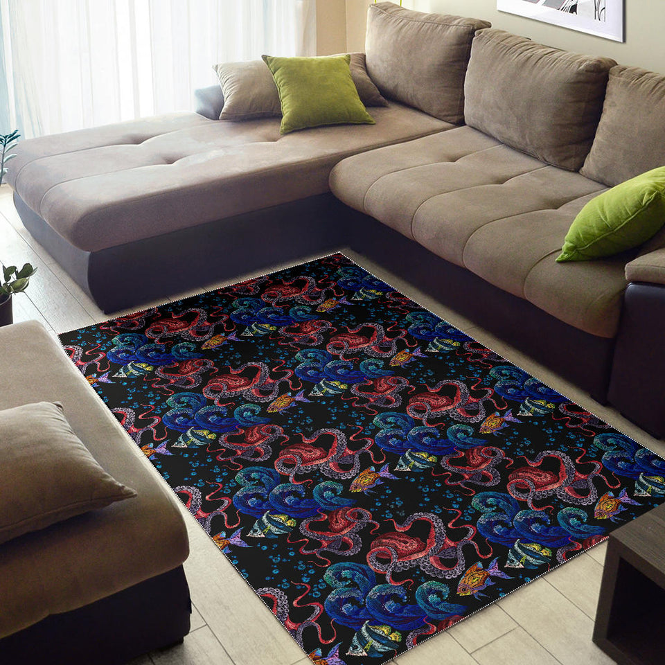 Octopus Sea Wave Tropical Fishe Pattern Area Rug