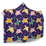 Colorful Sea Turtle Pattern Hooded Blanket