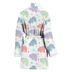 Hippopotamus Pattern Print Design 03 Women's Bathrobe