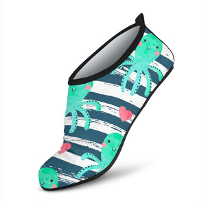 Cute Octopuses Heart Striped Background Aqua Shoes