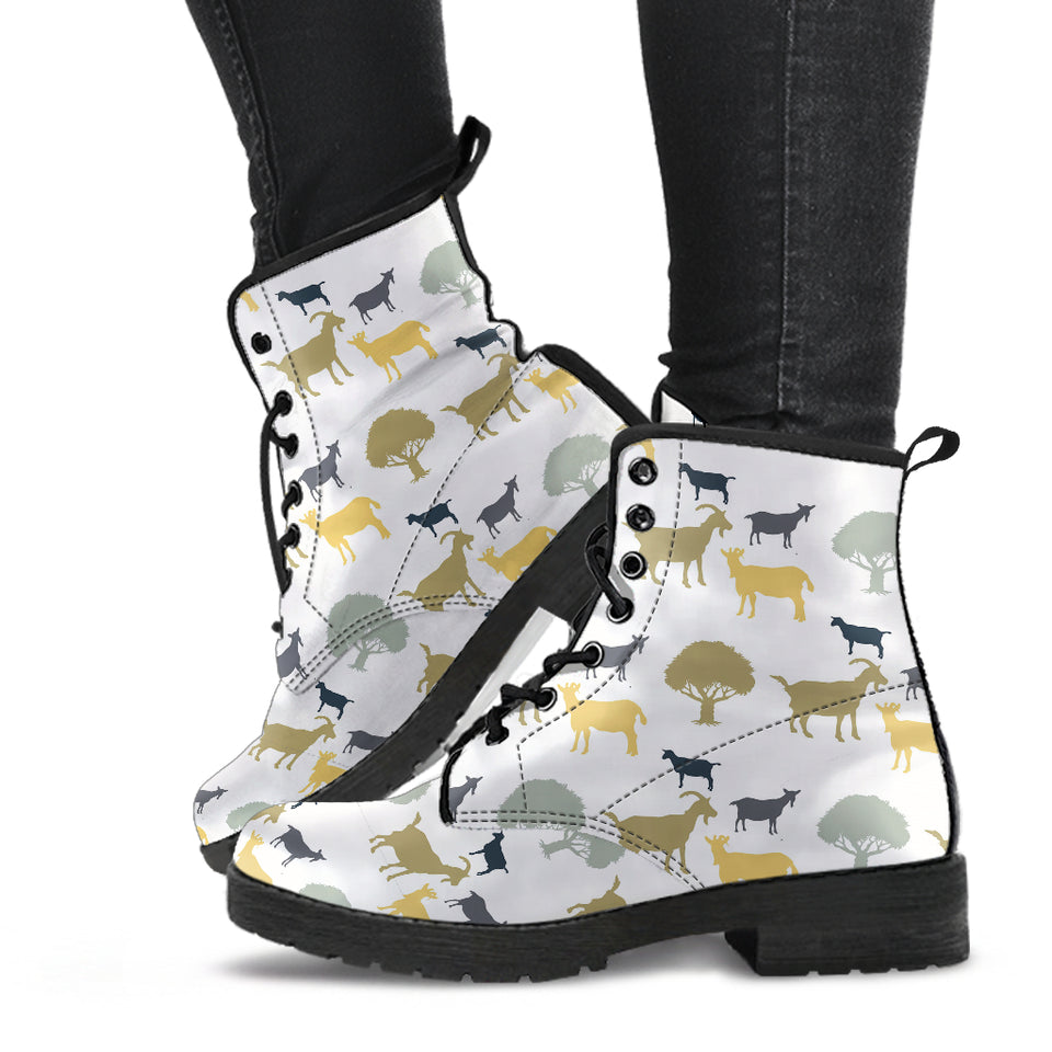 Silhouettes Of Goat And Tree Pattern Leather Boots