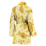 Saxophone Cornet Pattern Yellow Background Women'S Bathrobe