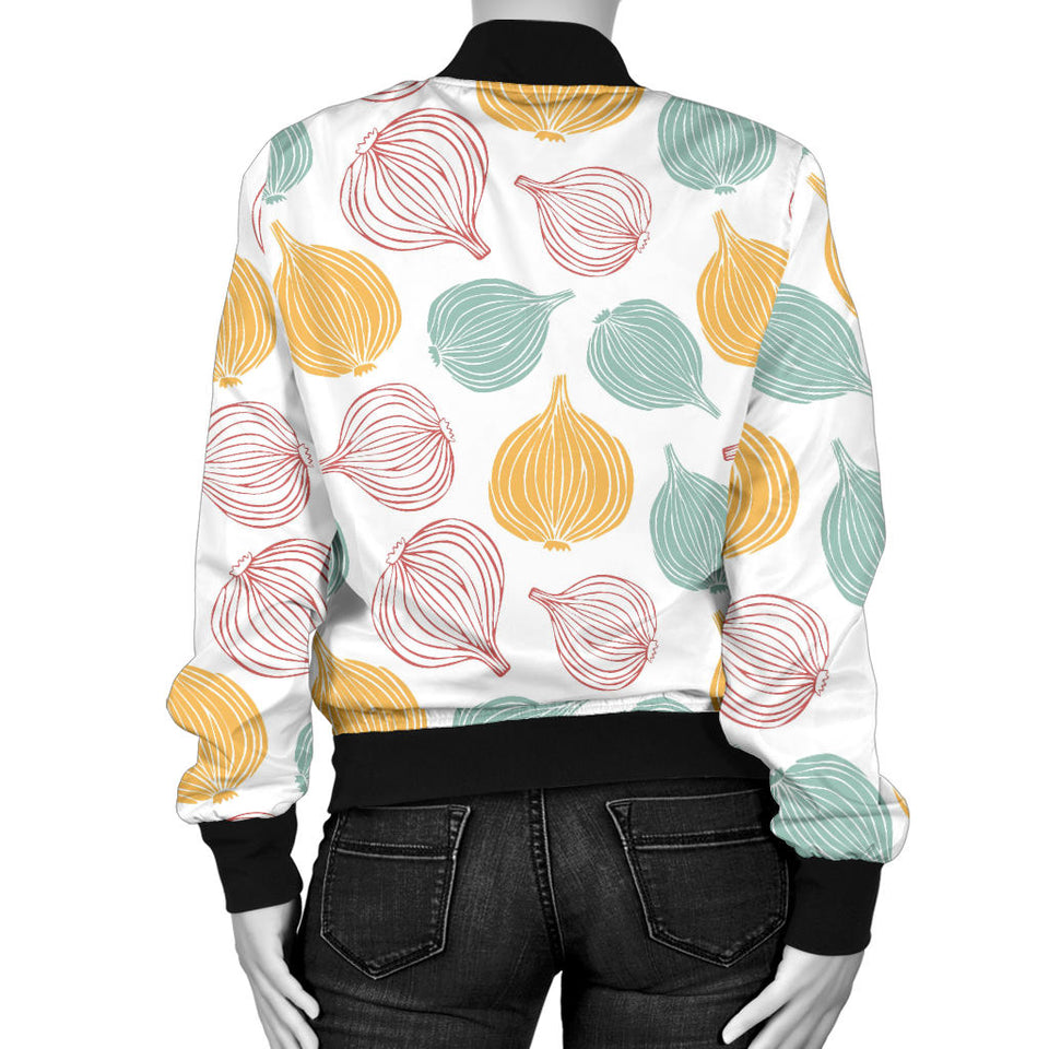 Colorful Onions White Background Women'S Bomber Jacket
