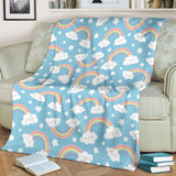Cute Rainbow Clound Star Pattern Blue Background Premium Blanket