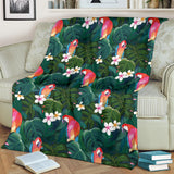 Parrot Palm Tree Leaves Flower Hibiscus Pattern Premium Blanket