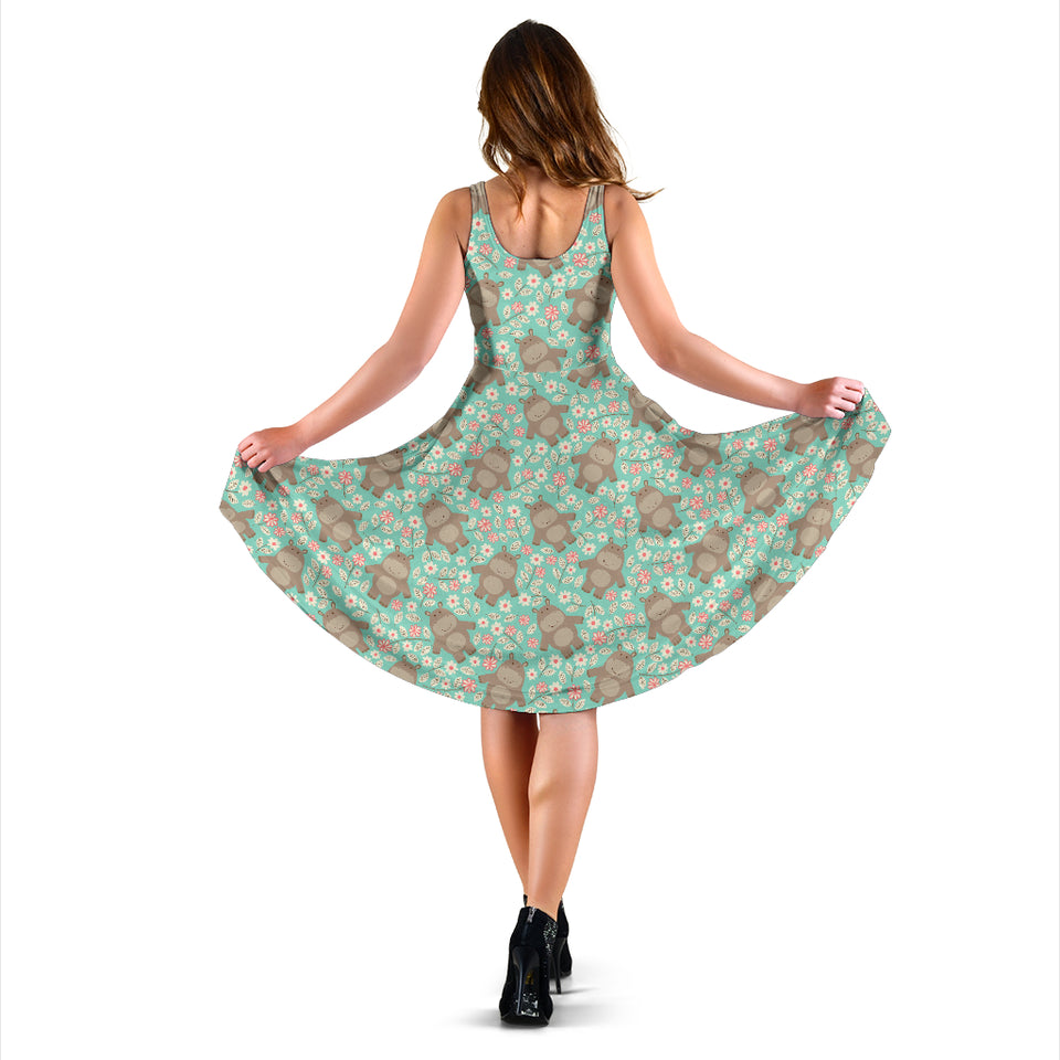 Hippopotamus Pattern Print Design 02 Sleeveless Midi Dress