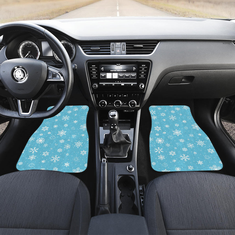 Snowflake Pattern Blue Background Front Car Mats